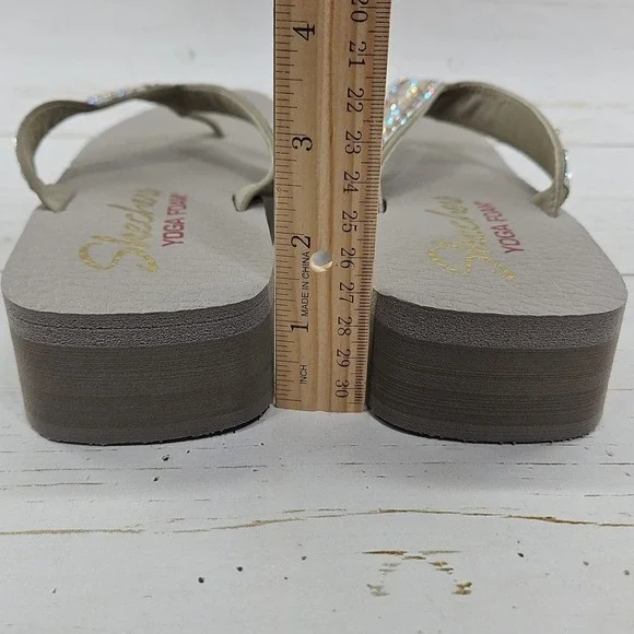 Skechers Vinyasa Glory Day Womens 10 Taupe Jeweled Platform Thong Sandals 31619 - Picture 7 of 11